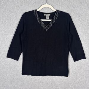 VTG 90s Designers Originals Sweater Medium Pearls Soft Embellished Thin Stretch